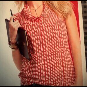 CABI Madeline Cap Blouse Coral/White Sz L #294 EUC